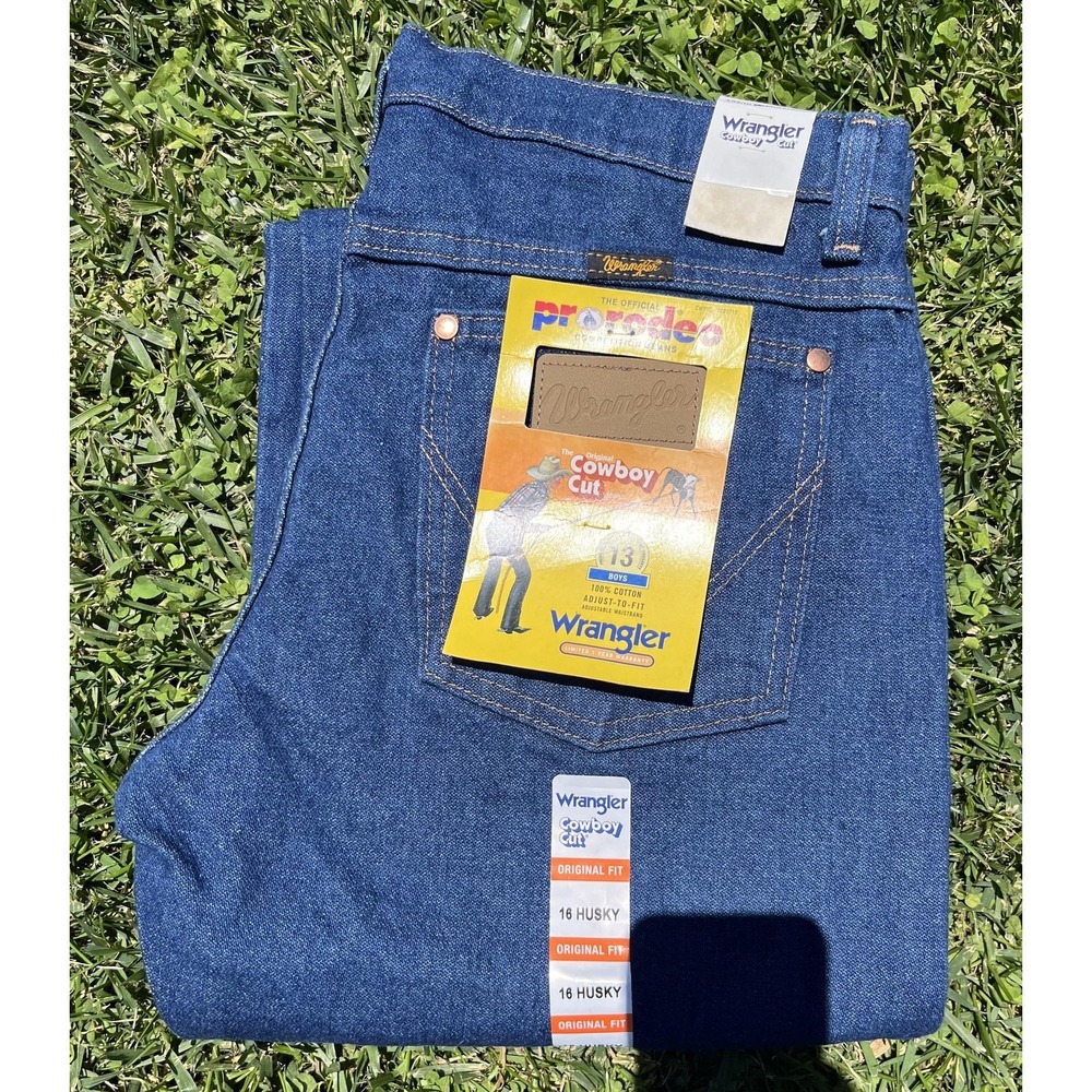 Wrangler Cowboy Cut Jeans Boys 16 Husky Blue‎ Denim Original Fit Adjust-To-Fit
